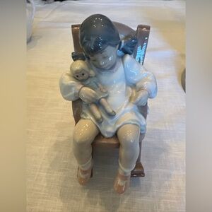 Vintage Lladro Porcelain Child and‎ Doll Rocking Chair Naptime Figurine 5448